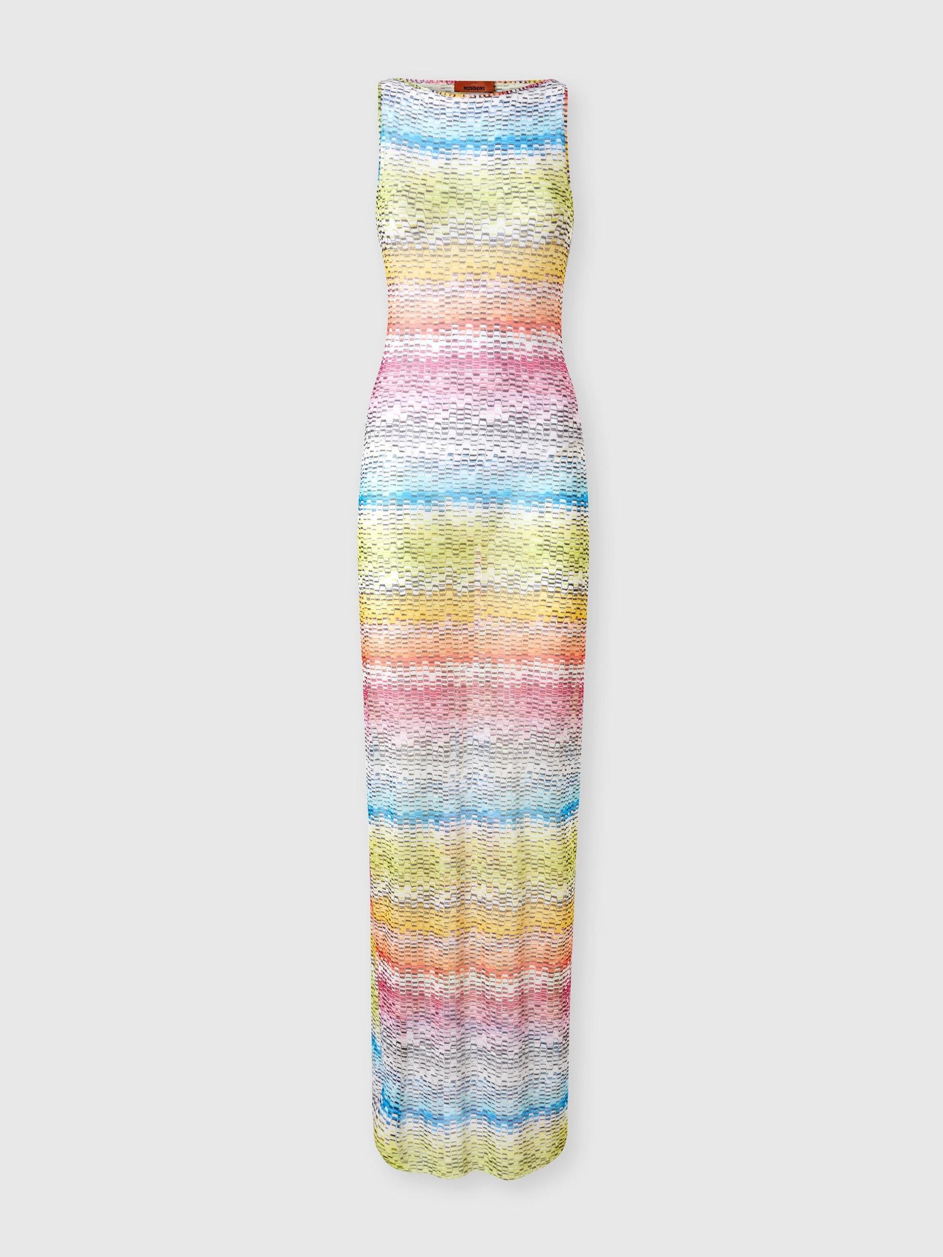 Long sleeveless dress in printed tulle Product Image