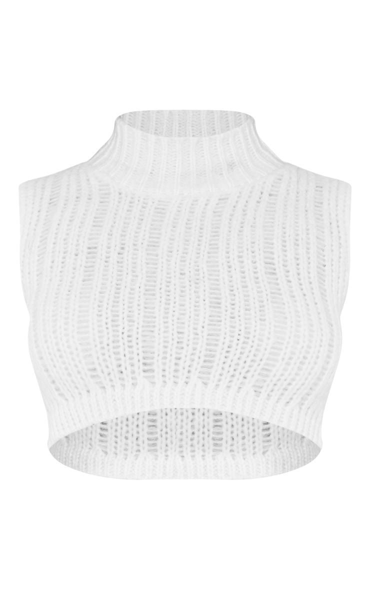  Petite Cream Sleeveless Knitted High Neck Crop Top Product Image