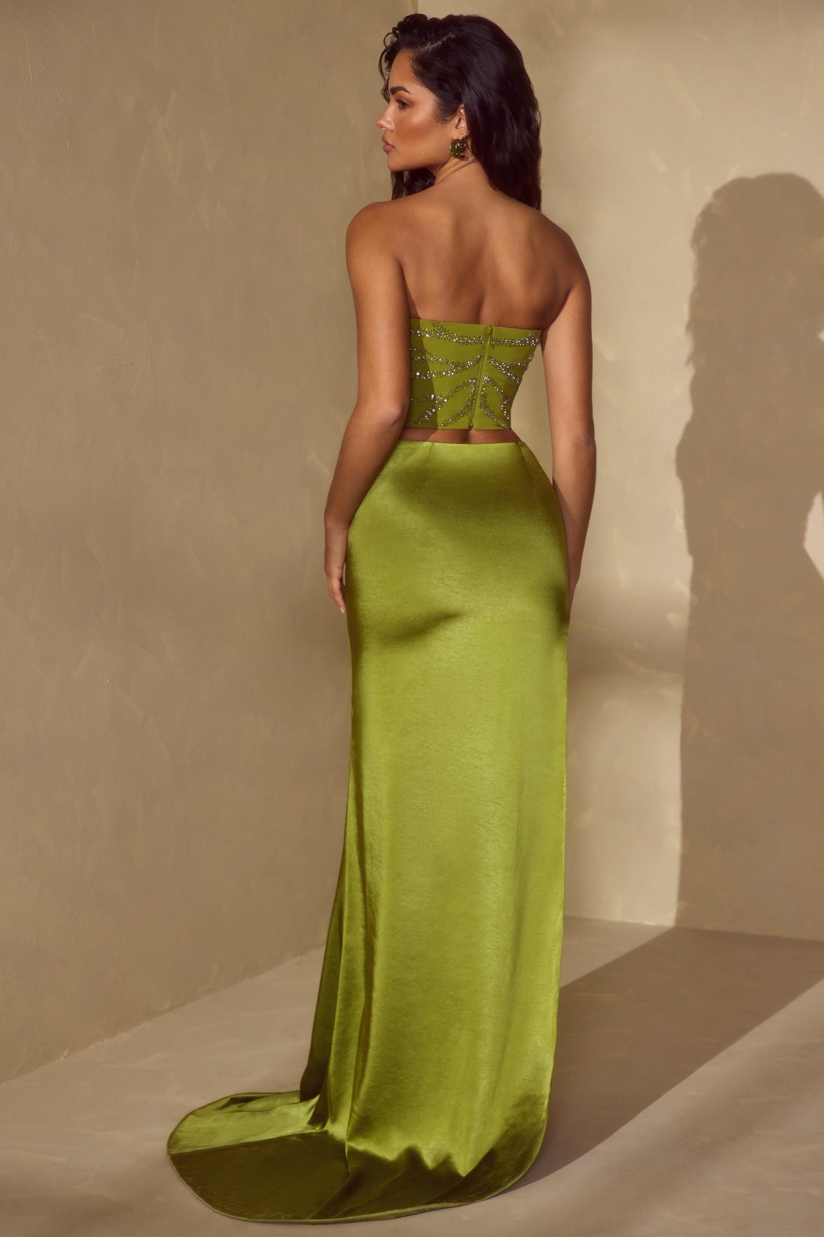 Embellished Bandeau Corset Top in Olive Product Image