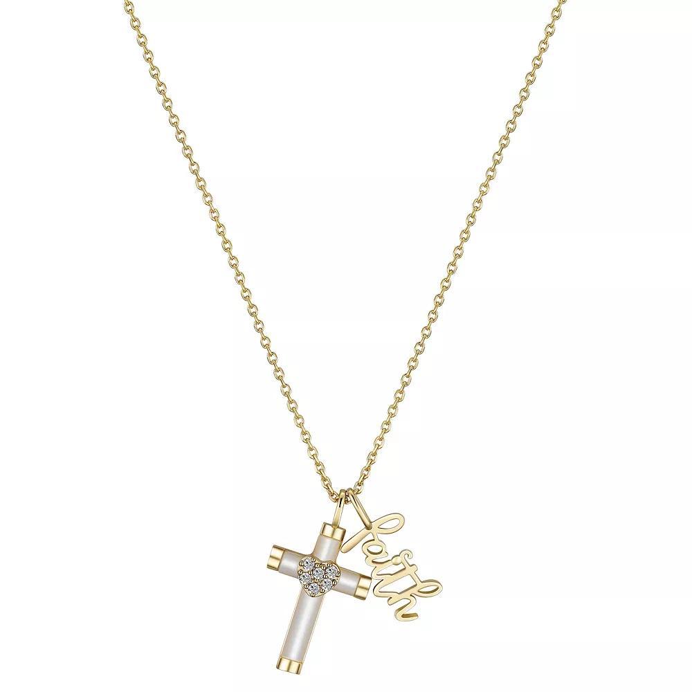 Gratitude & Grace 14k Gold Plated Mother of Pearl and Cubic Zirconia Cross "Faith" Pendant Necklace, Women's, Size: 18", Gold Tone Product Image