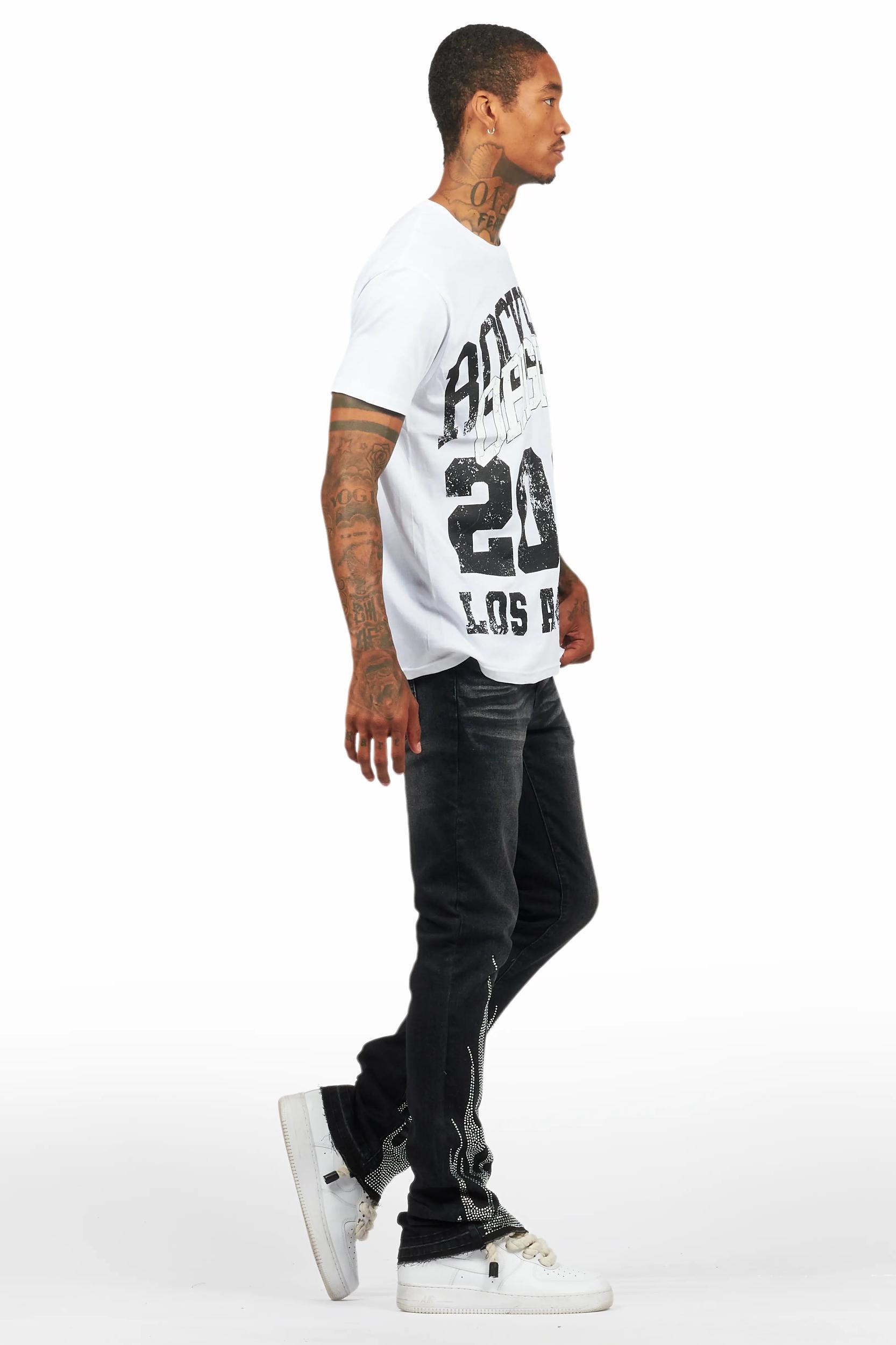 Samba Dark Grey Rhinestone Stacked Flare Jean Male Product Image