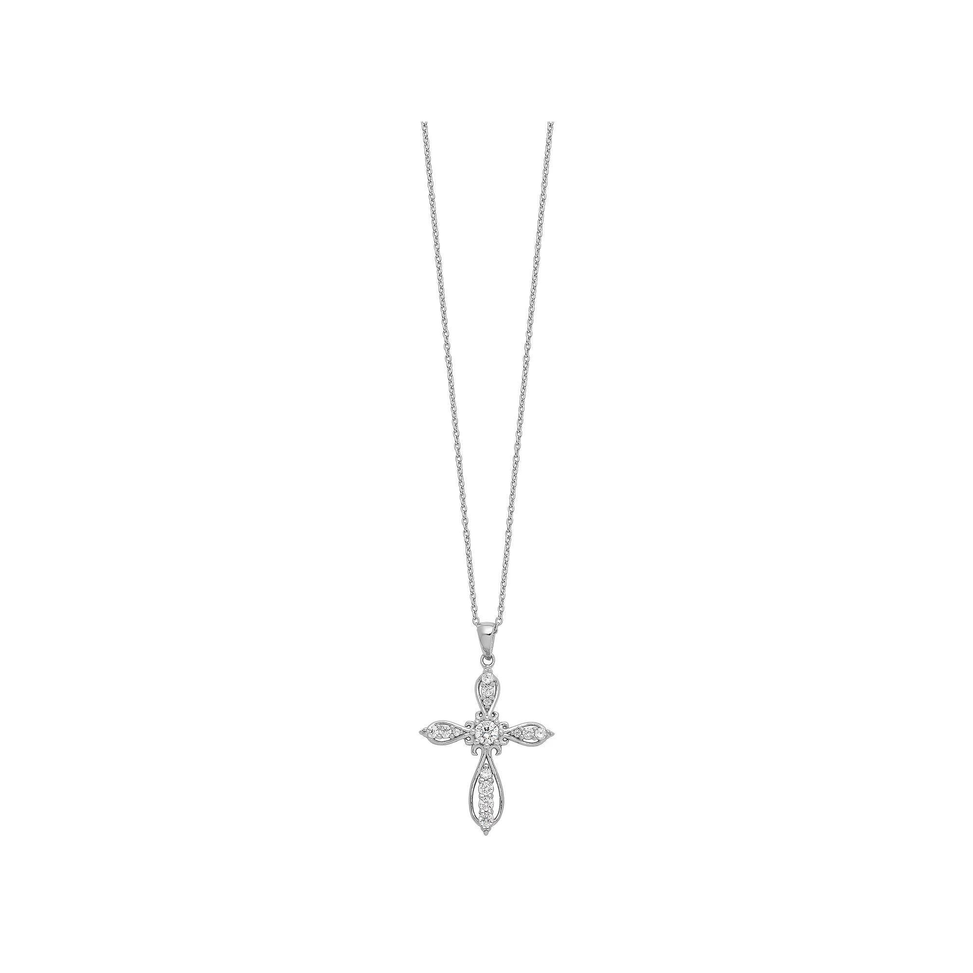 Sophie Miller Sterling Silver Cubic Zirconia Cross Necklace, Women's, Size: 18" Product Image