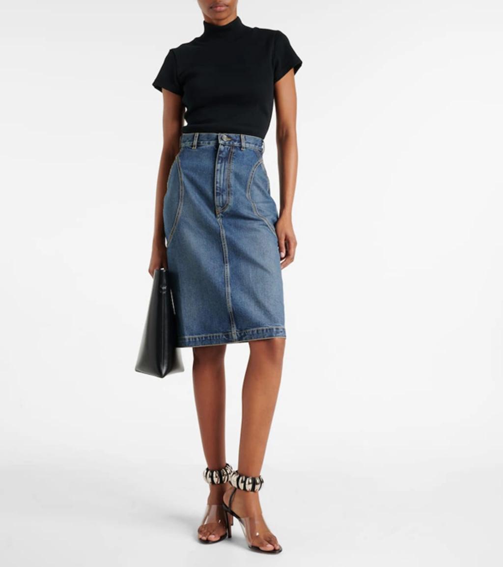 ALAÏA Denim Pencil Skirt In Blue Product Image