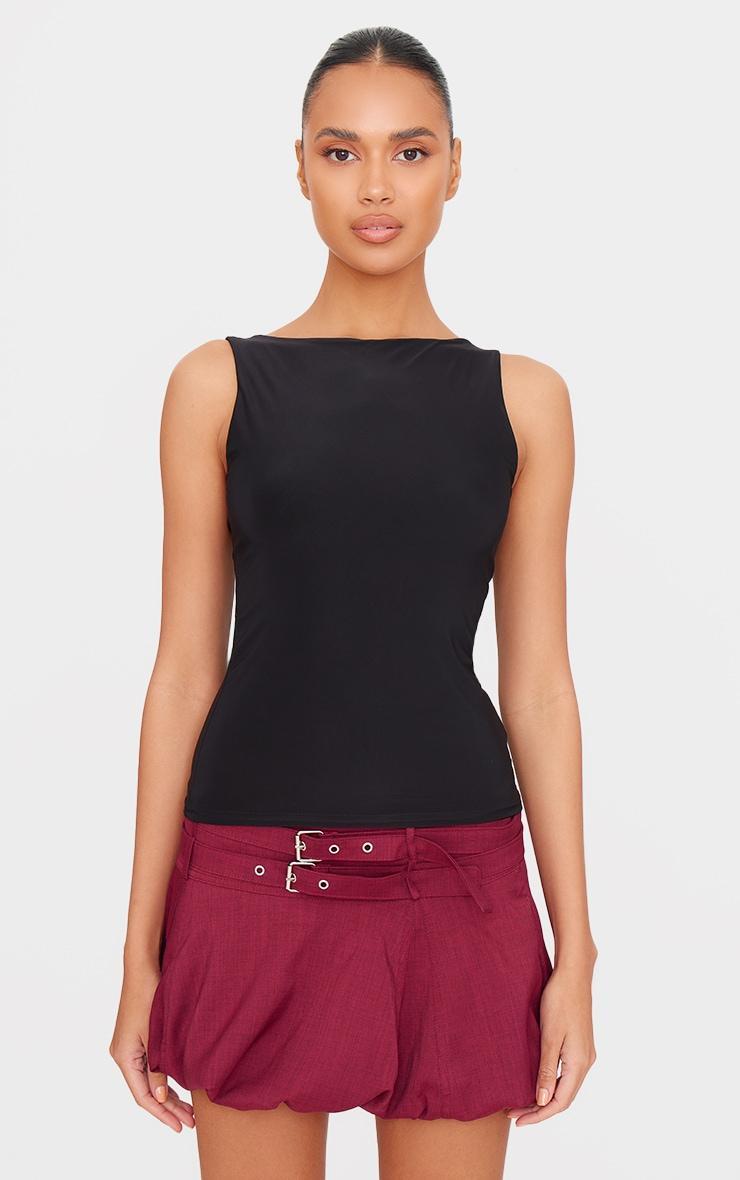 Burgundy Double Belt Detail Puffball Mini Skirt Product Image