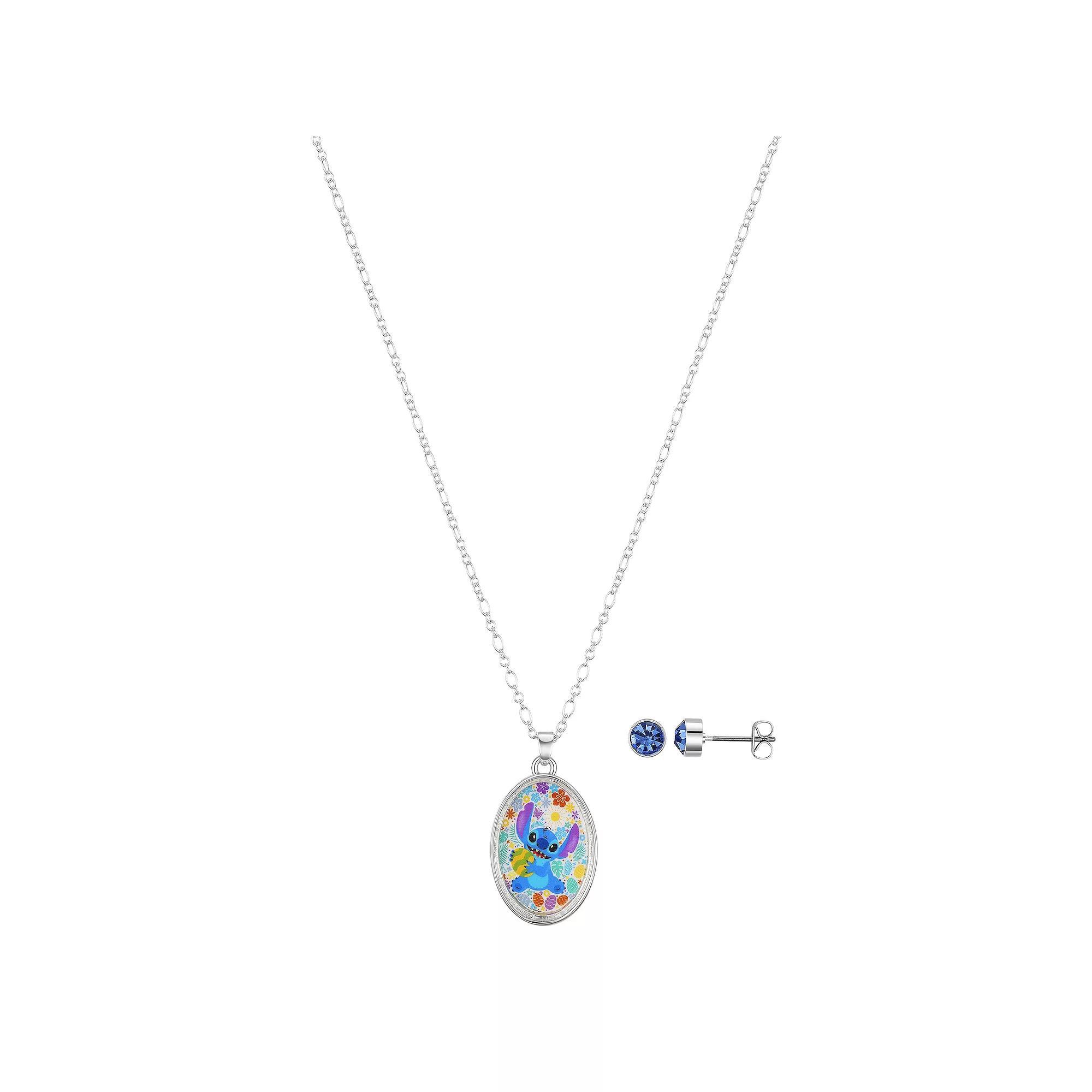 Disney's Lilo and Stitch Silver Tone Crystal Shaker Pendant Necklace and Stud Earrings Set, Women's, Multi None Product Image