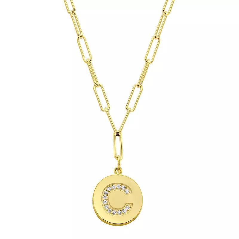 Adornia Gold Tone Adjustable Cubic Zirconia Initial Disc Pendant Paperclip Necklace, Women's, Size: 16-18" ADJ, Y Product Image