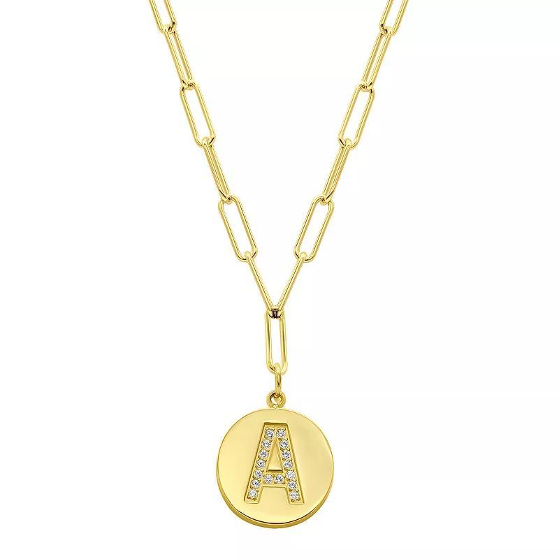 Adornia Gold Tone Adjustable Cubic Zirconia Initial Disc Pendant Paperclip Necklace, Womens Product Image