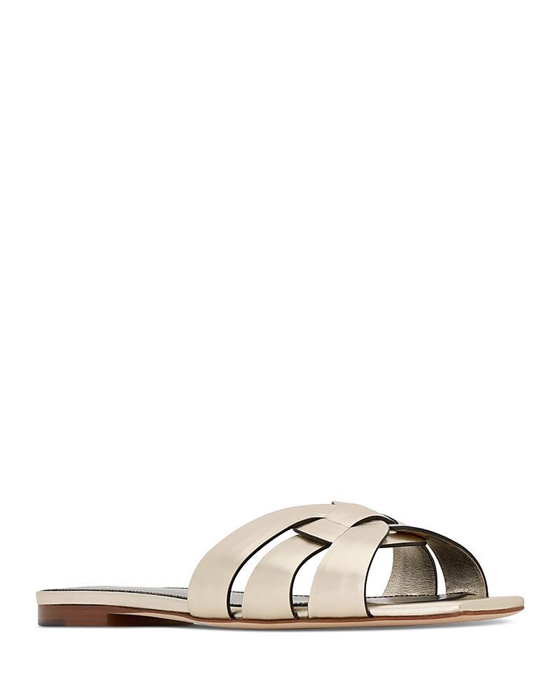 Saint Laurent Womens Tribute Mules in Metallic Leather Product Image