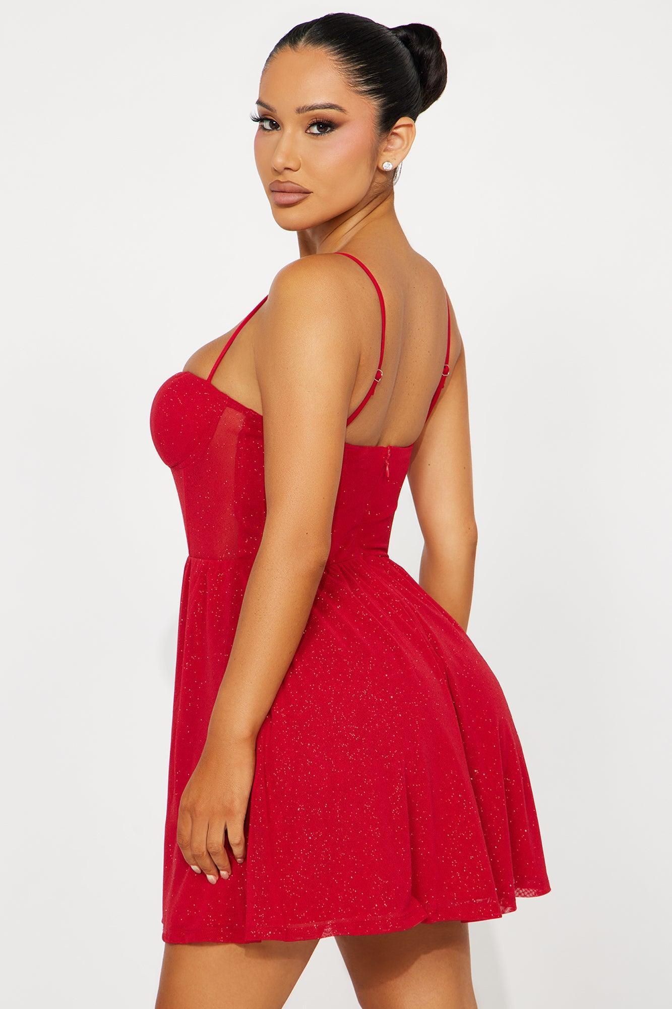 Gaia Glitter Mesh Mini Dress - Red Product Image