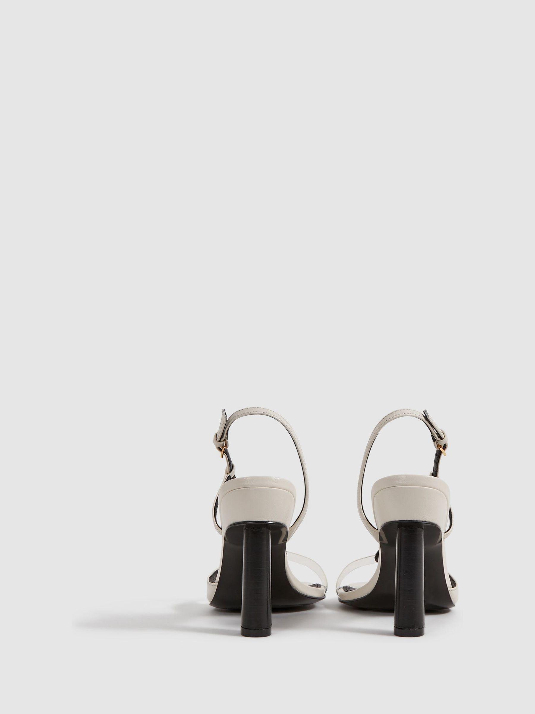 Leather Clear Strap Block Heels in White Product Image