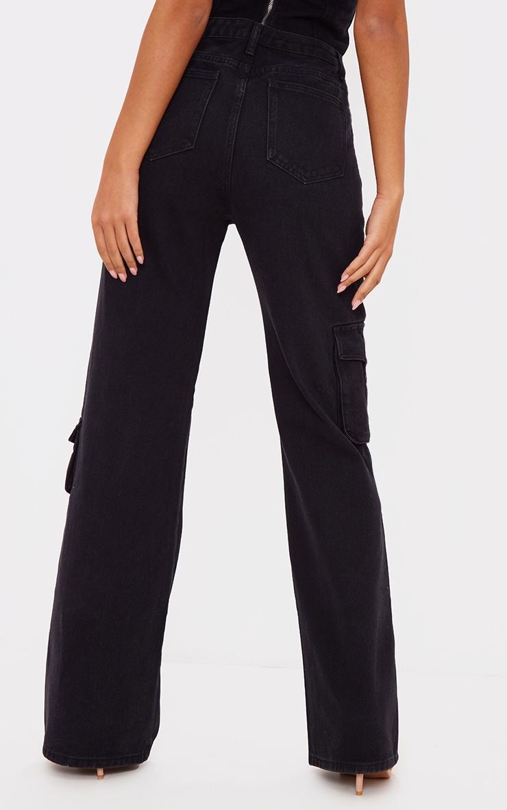 Tall Washed Black Mid Rise Cargo Jeans Product Image