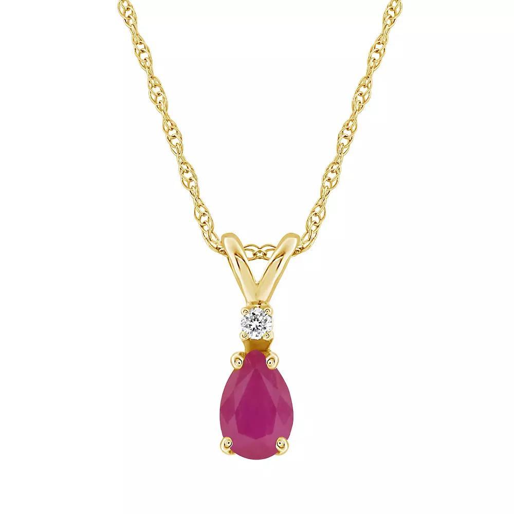 Celebration Gems 14K Yellow Gold Pear-Shaped Gemstone & Diamond-Accent Pendant Necklace, Women's, Size: 18", Red Product Image