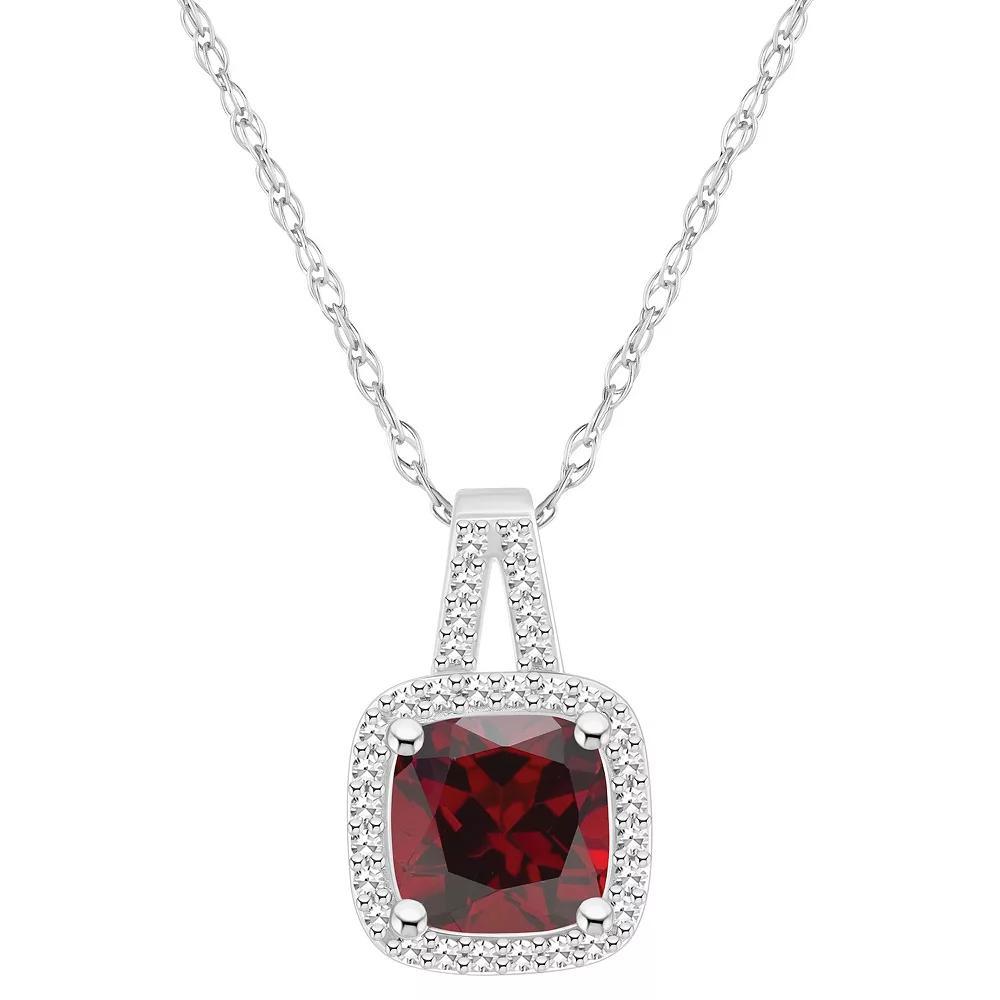 Celebration Gems Sterling Silver 7 mm Cushion Gemstone & 1/6 Carat T.W. Diamond Halo Pendant Necklace, Women's, Size: 18", Red Product Image