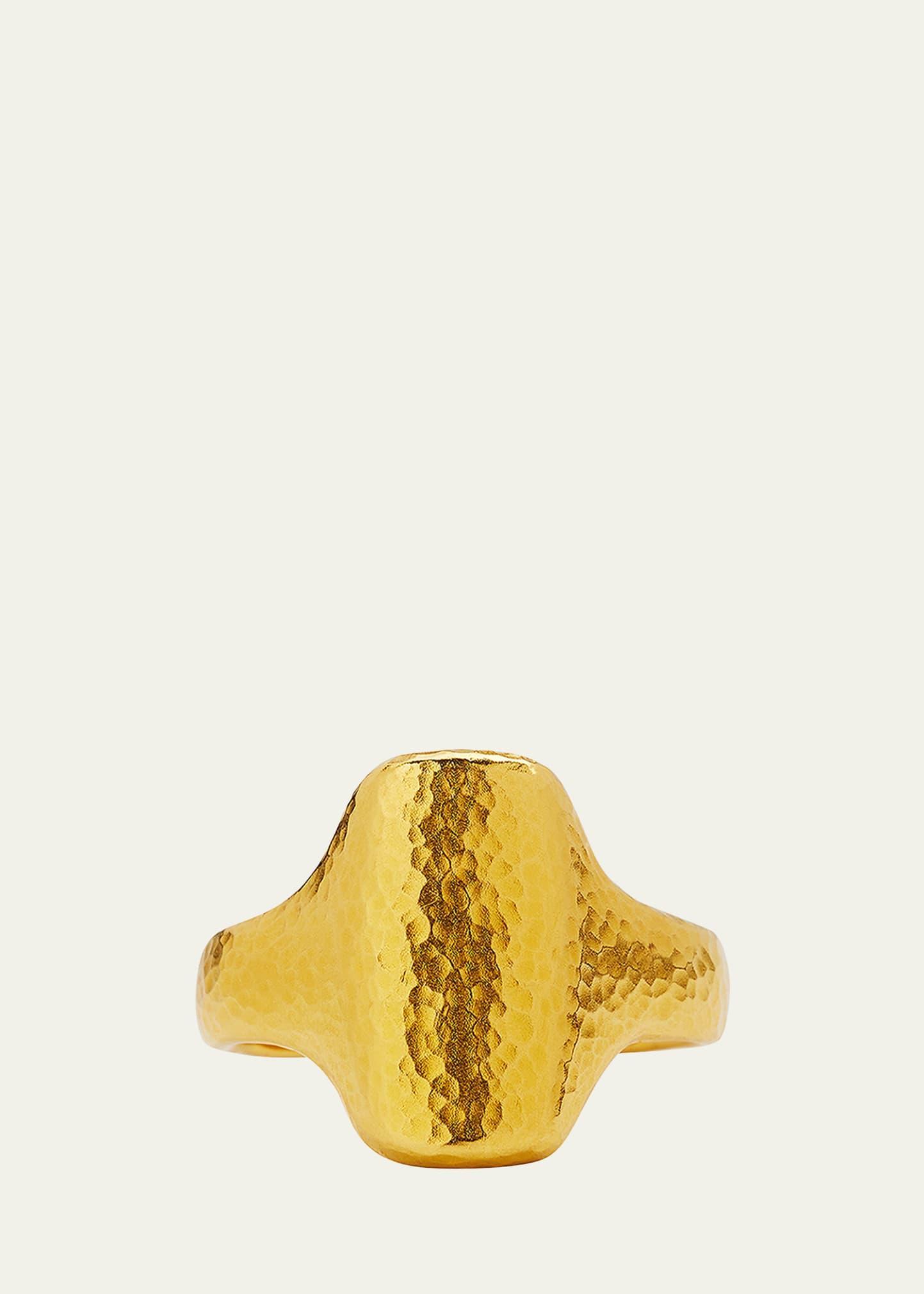 Mens Hammered 22K Yellow Gold Signet Ring Product Image