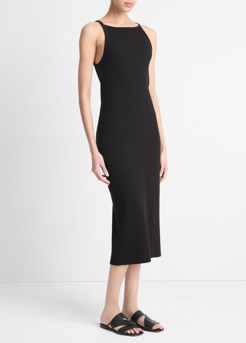 Womens Cotton-Blend Ribbed High-Neck Tank Dress, Black, Size XS Vince Product Image