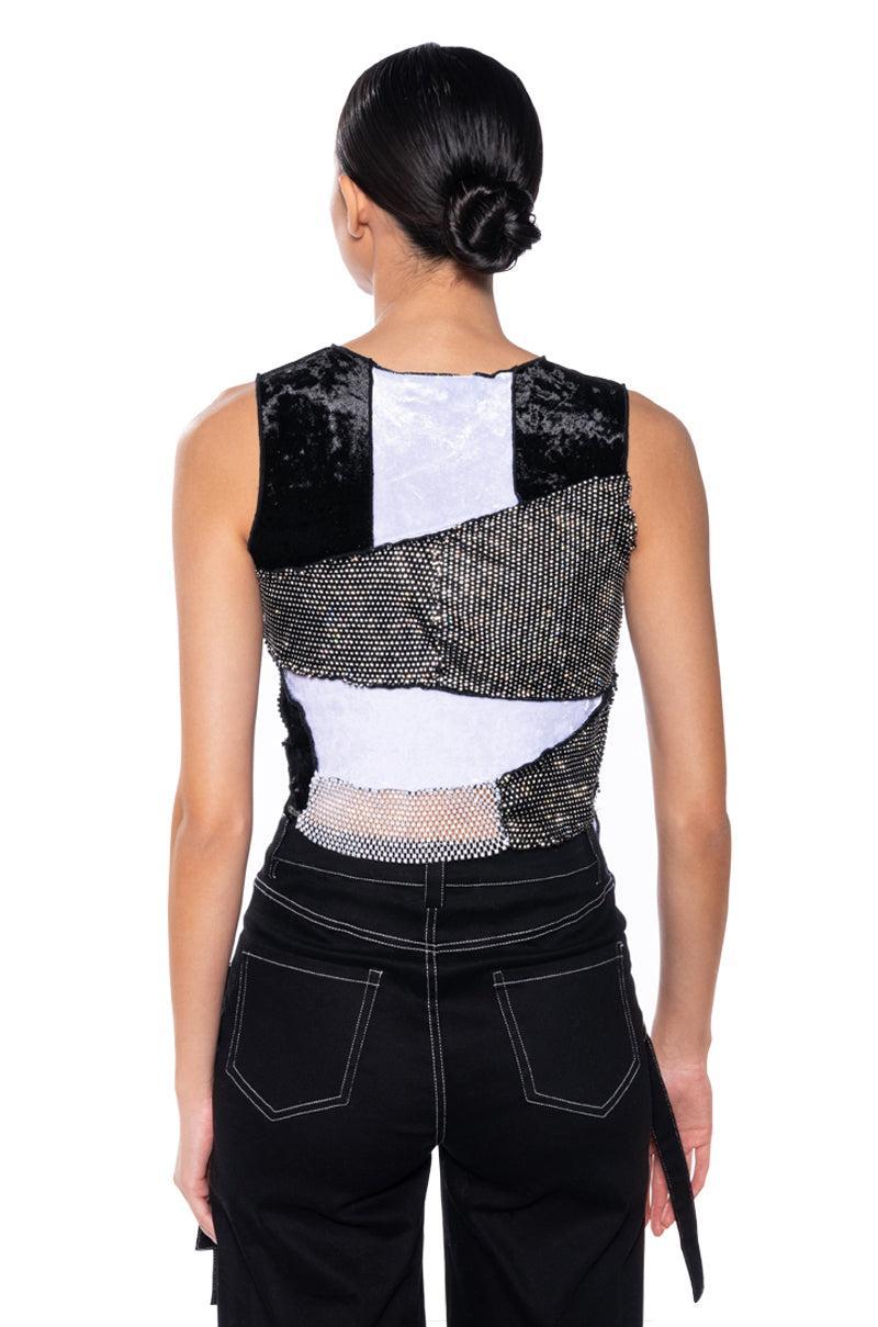 CHAOTIC BEAUTY RHINESTONE PATCHWORK TOP Product Image