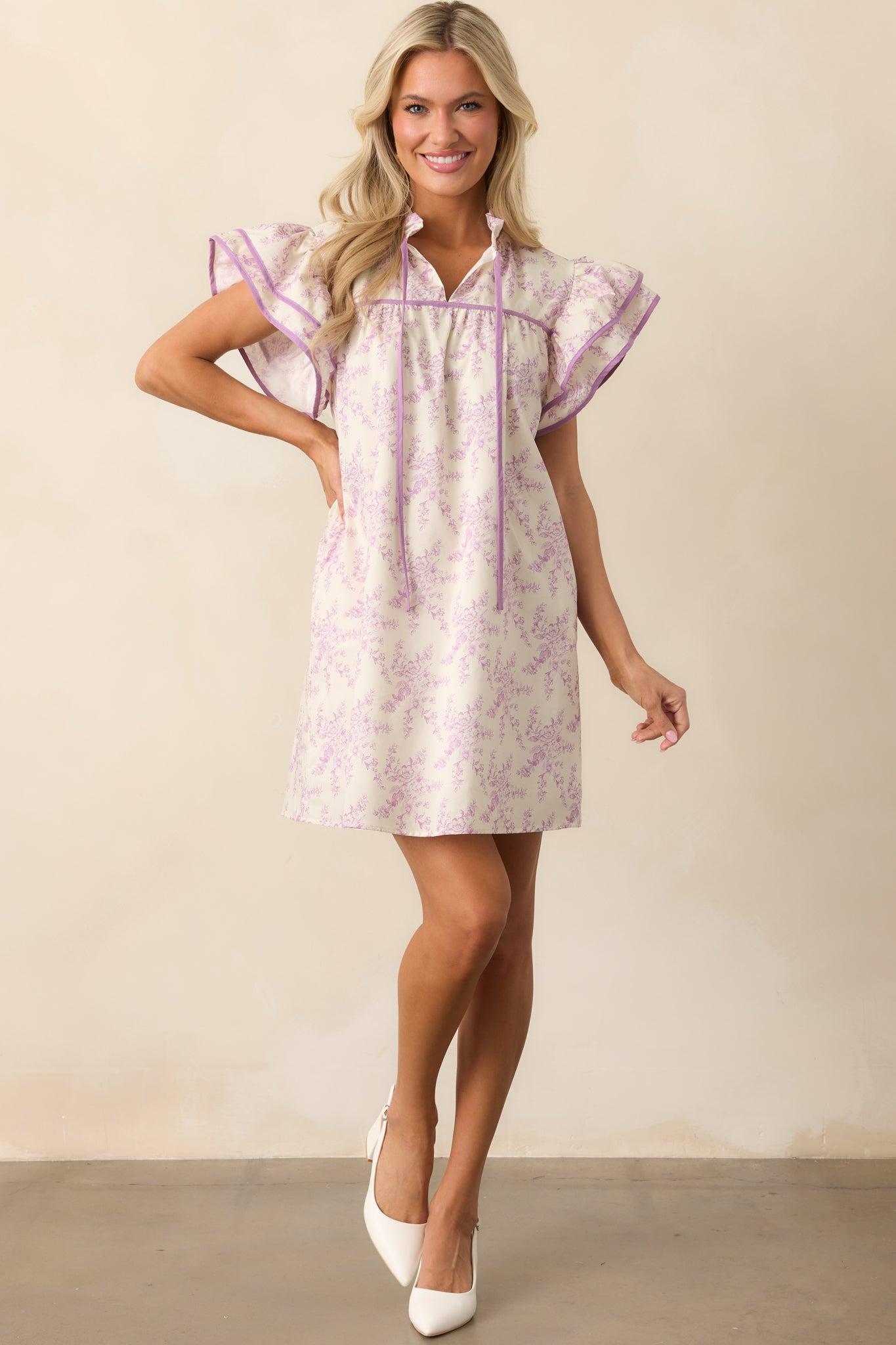 Perfect Timing Cotton Lavender Toile Mini Dress Product Image