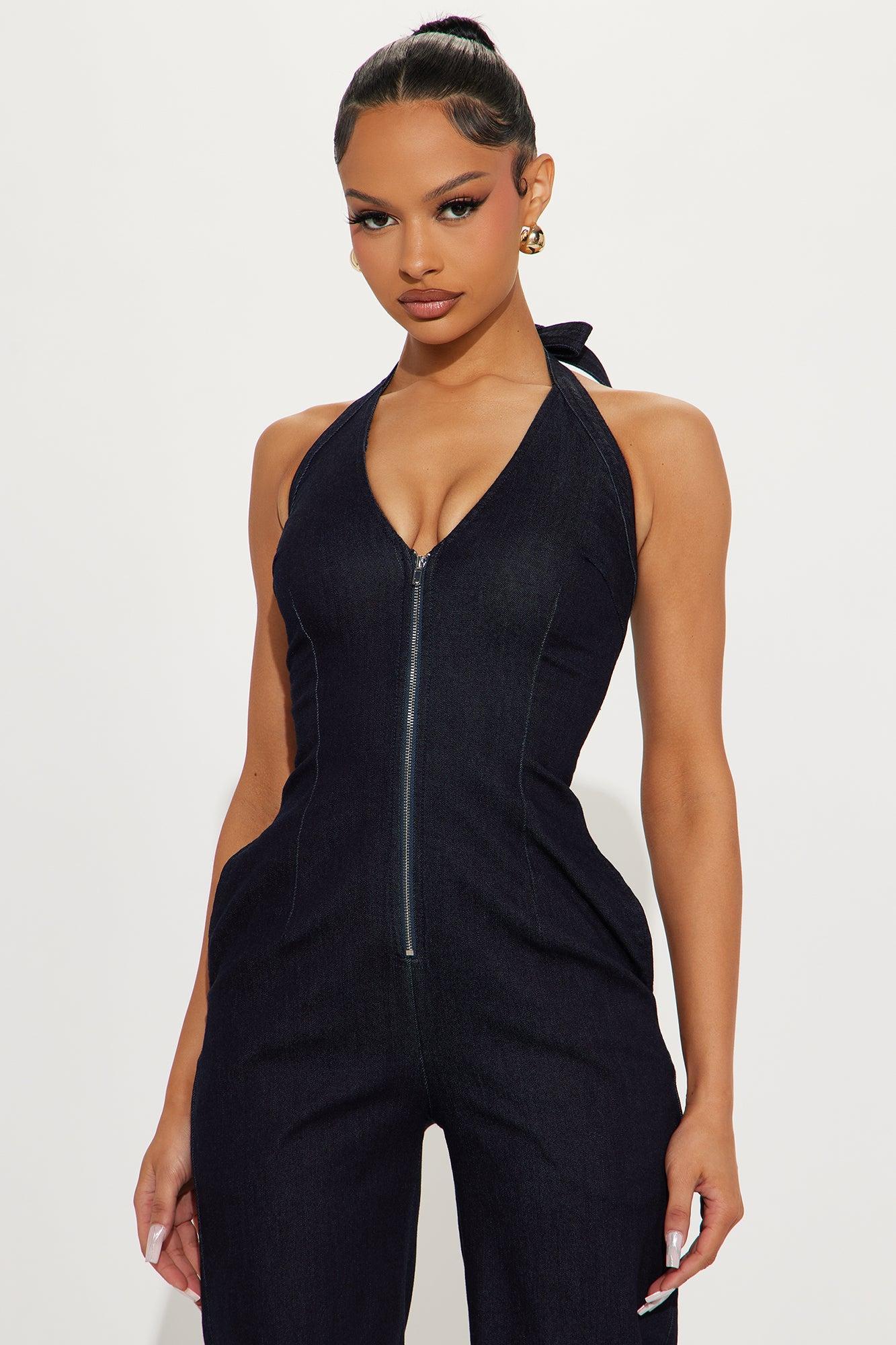 Selena Halter Denim Jumpsuit - Indigo Product Image
