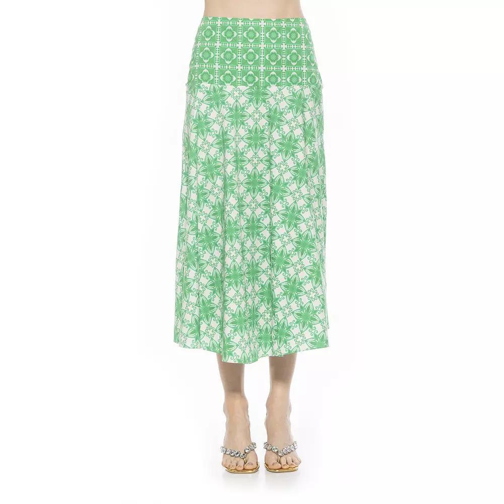 Women's ALEXIA ADMOR Hadley Pull-On Midi Skirt, Size: 8, Green Geo Product Image