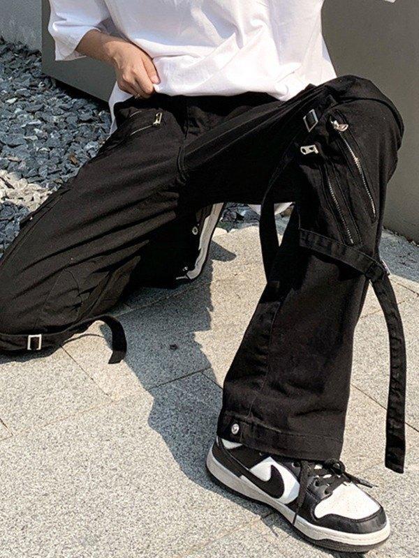 Men's Metal Strap Black Cargo Pants Product Image