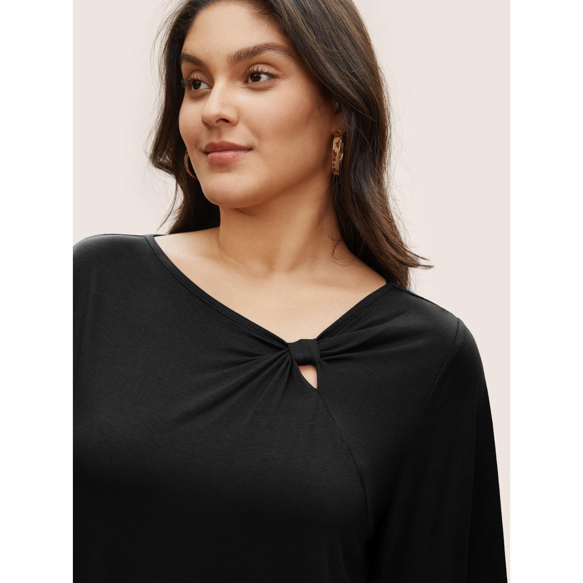 Plus Size Supersoft Essentials Twist Front Asymmetrical Neck T-shirt Black Women Elegant Non Plain Asymmetrical Neck Everyday T-shirts BloomChic 22-24/3X Product Image