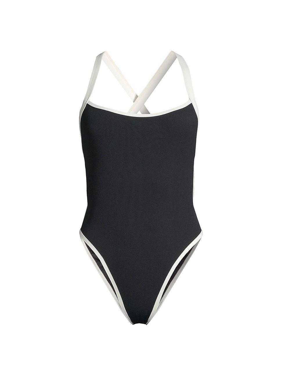 LSPACE Baewatch One Piece Black and Cream XS Product Image