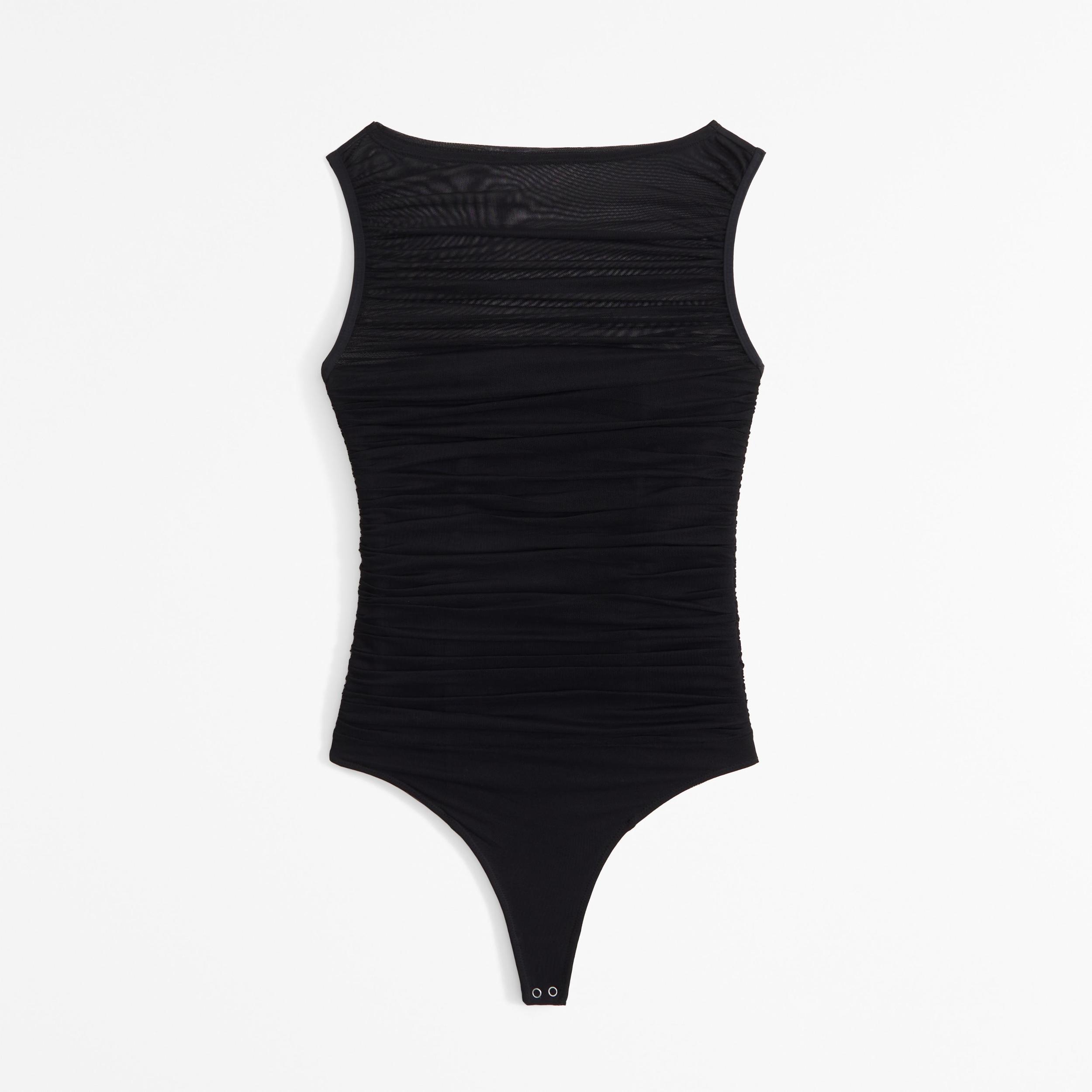 Ruched Mesh Boatneck Bodysuit Product Image