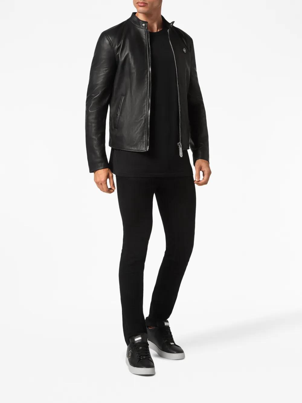 logo-patch leather jacket Product Image