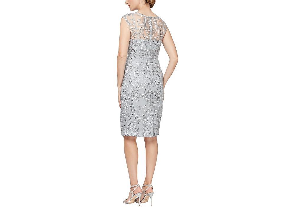 Alex Evenings Short Embroidered Dress with Illusion Neckline (Pale Lilac) Women's Dress Product Image