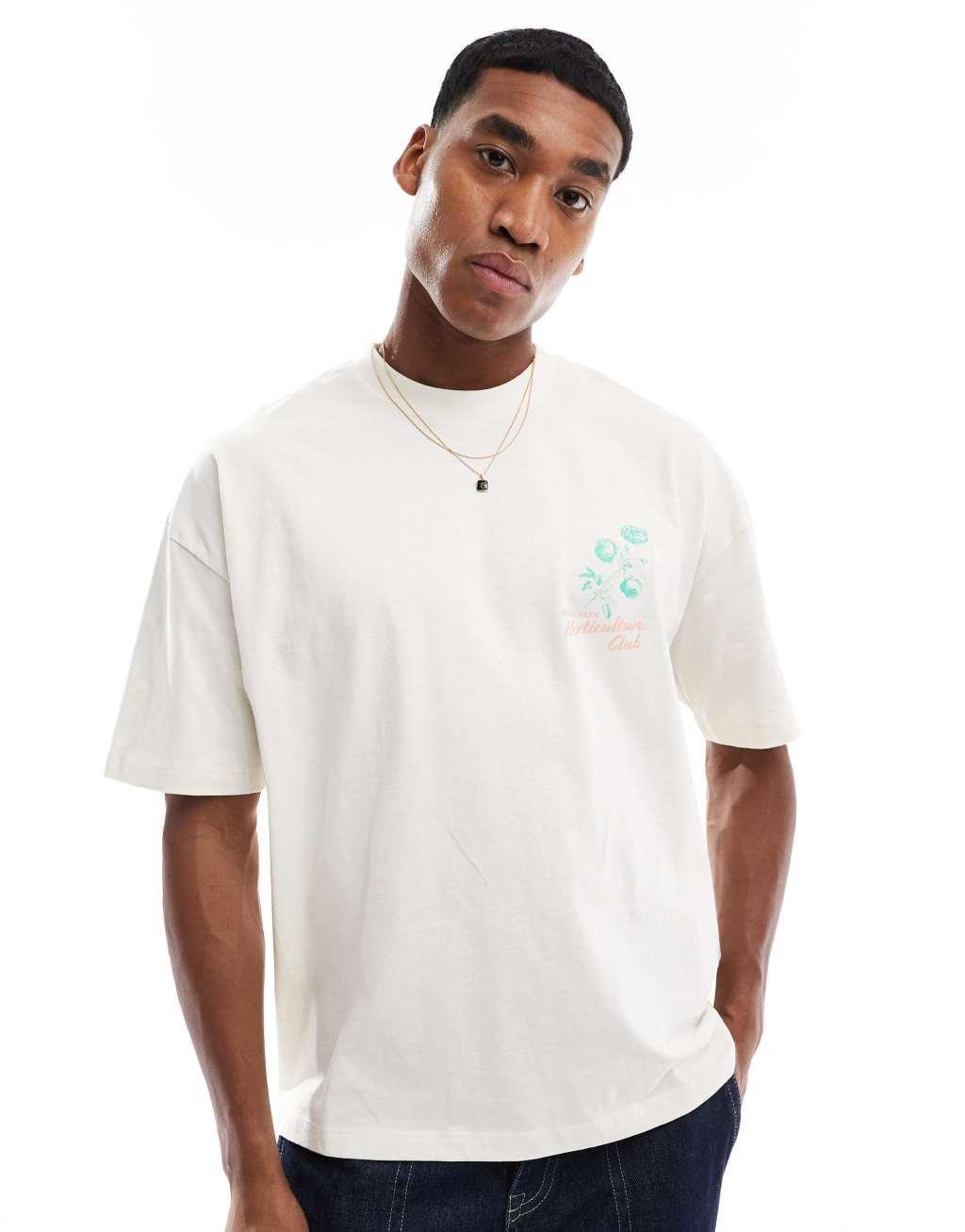 ASOS DESIGN oversized t-shirt with front and back floral print in off-white Product Image