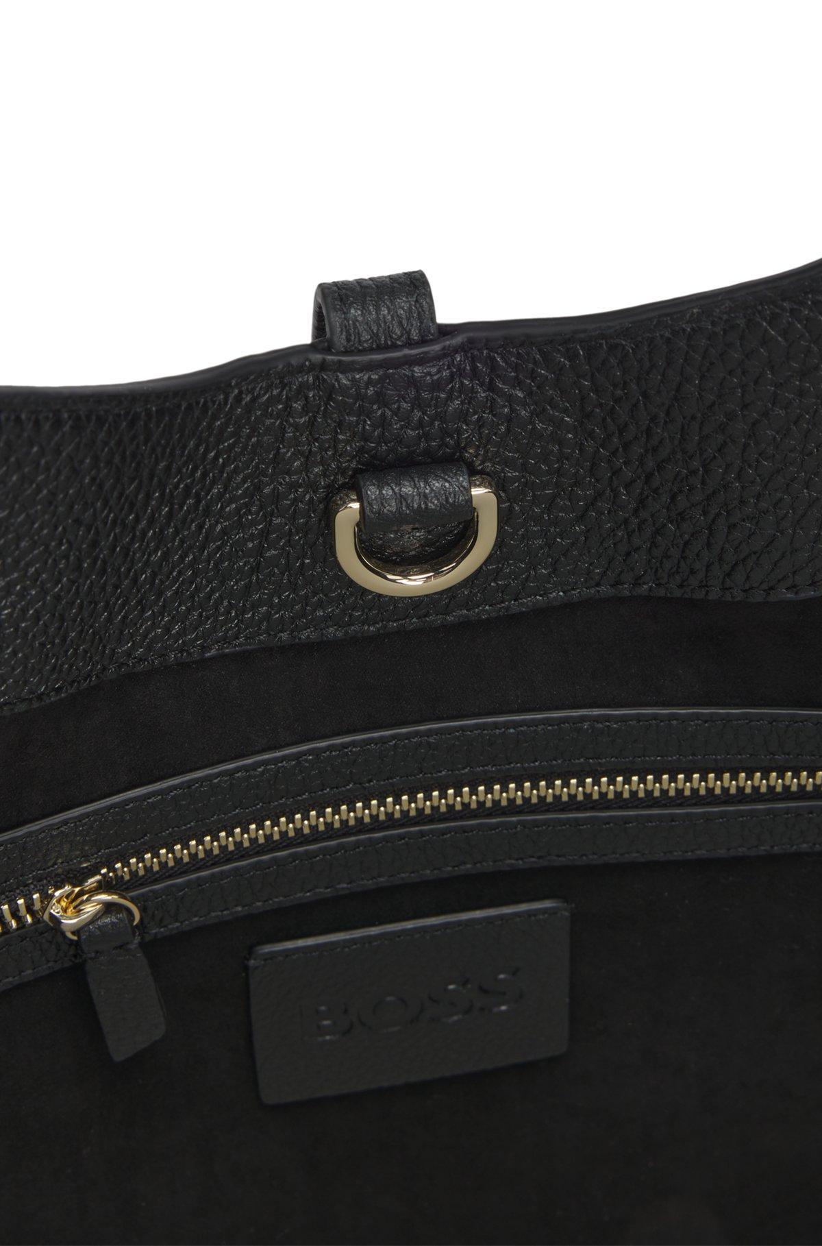 BOSS - Pebbled-leather tote bag with golden hardware - Black Product Image