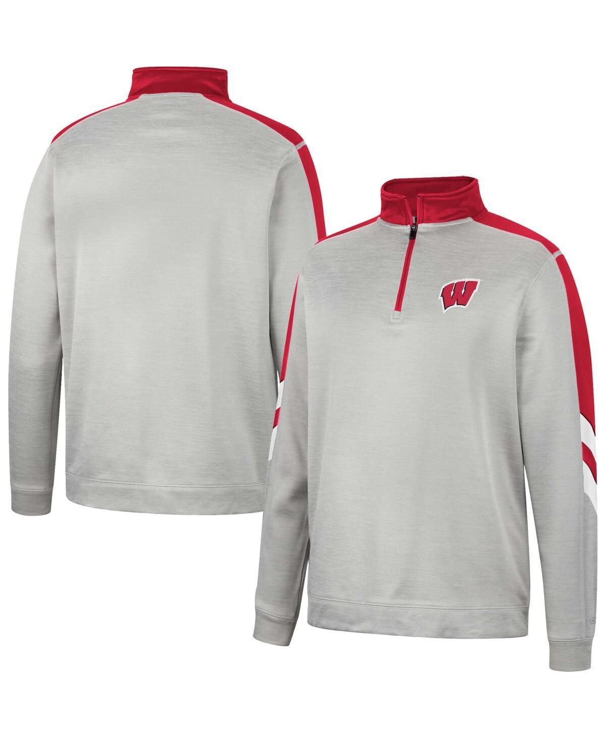 Men's Colosseum Gray/Red Wisconsin Badgers Bushwood Fleece Quarter-Zip Jacket, Size: Medium, Grey Product Image