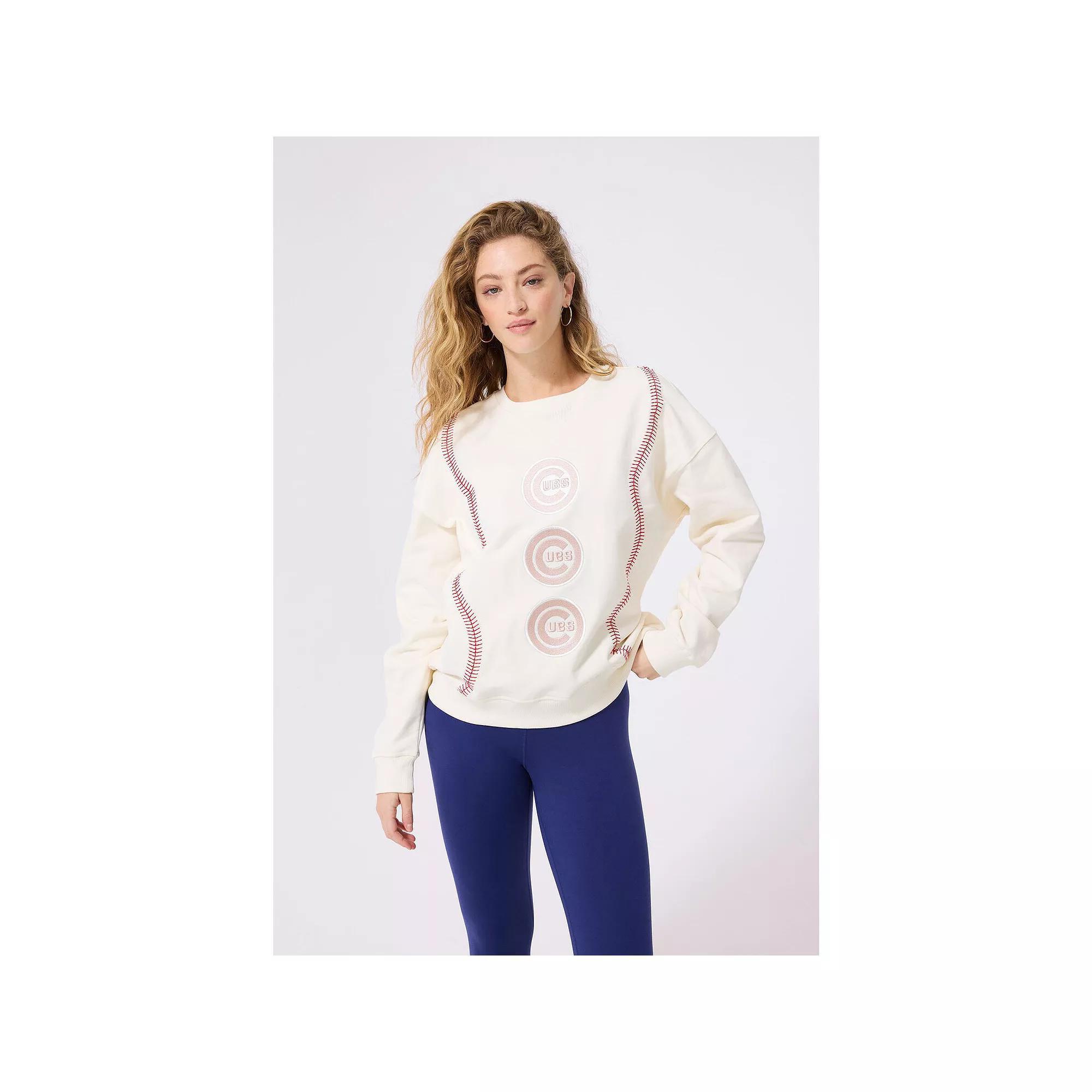Womens Terez Cream Chicago Cubs Baseball Stitch Pullover Sweatshirt Product Image