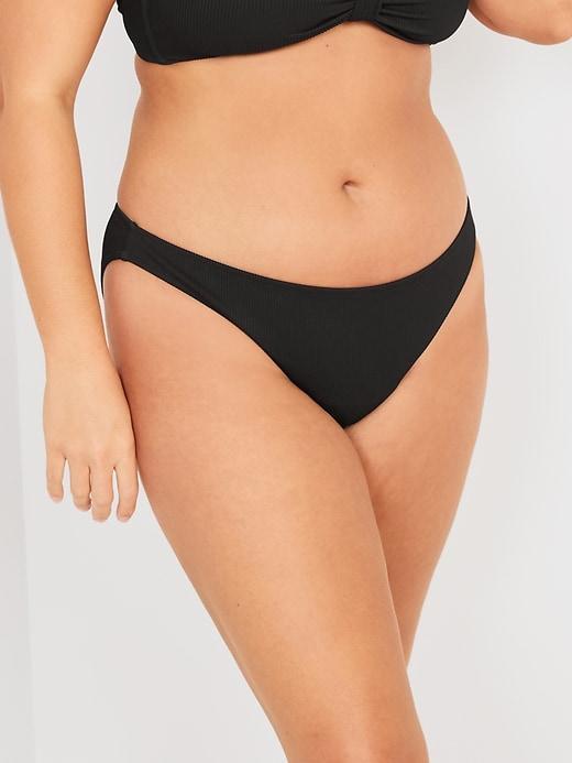 Low-Rise Classic Rib-Knit Bikini Swim Bottoms Product Image
