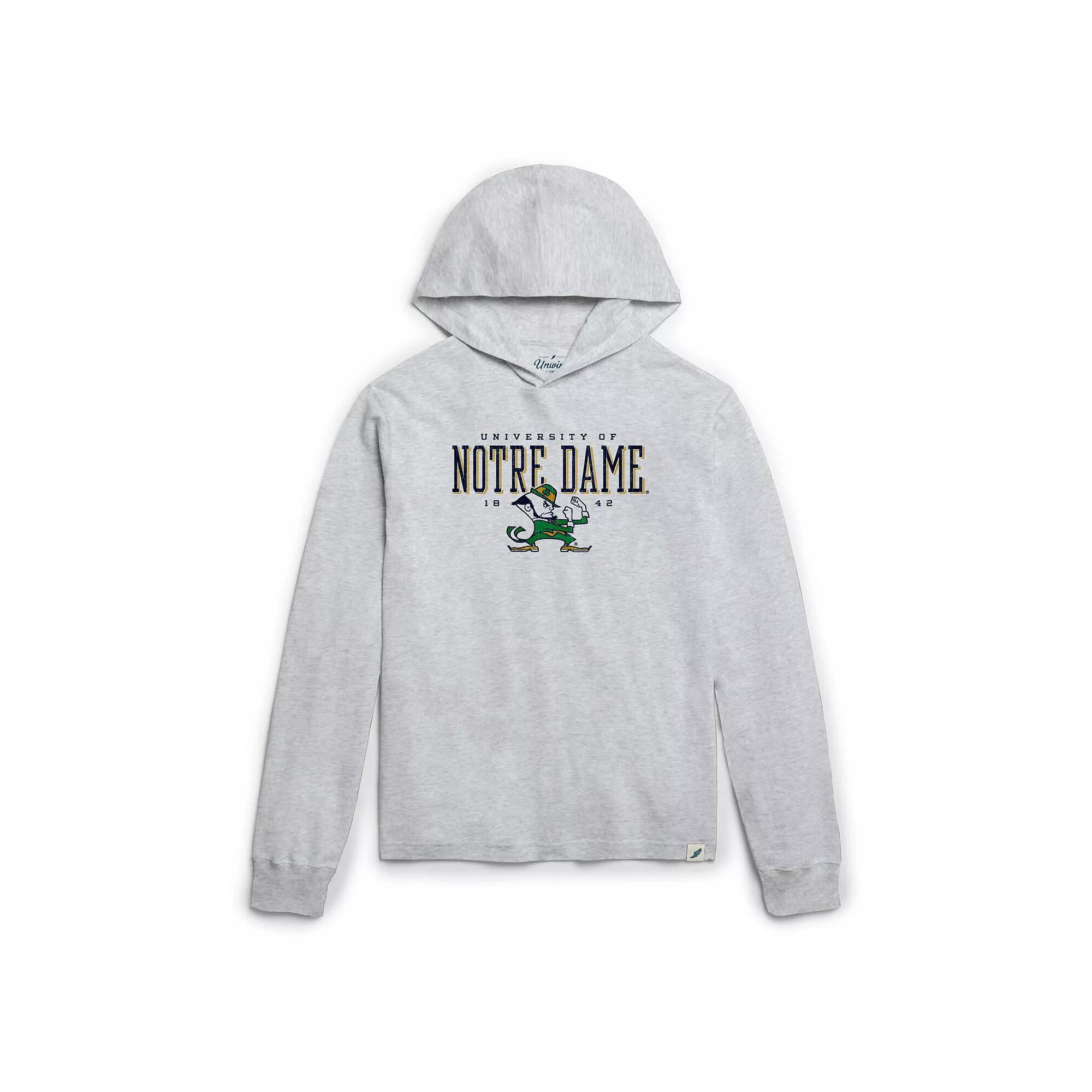 Men's League Collegiate Wear Ash Notre Dame Fighting Irish Team Stack Tumble Long Sleeve Hooded T-Shirt, Size: XL, Black Product Image