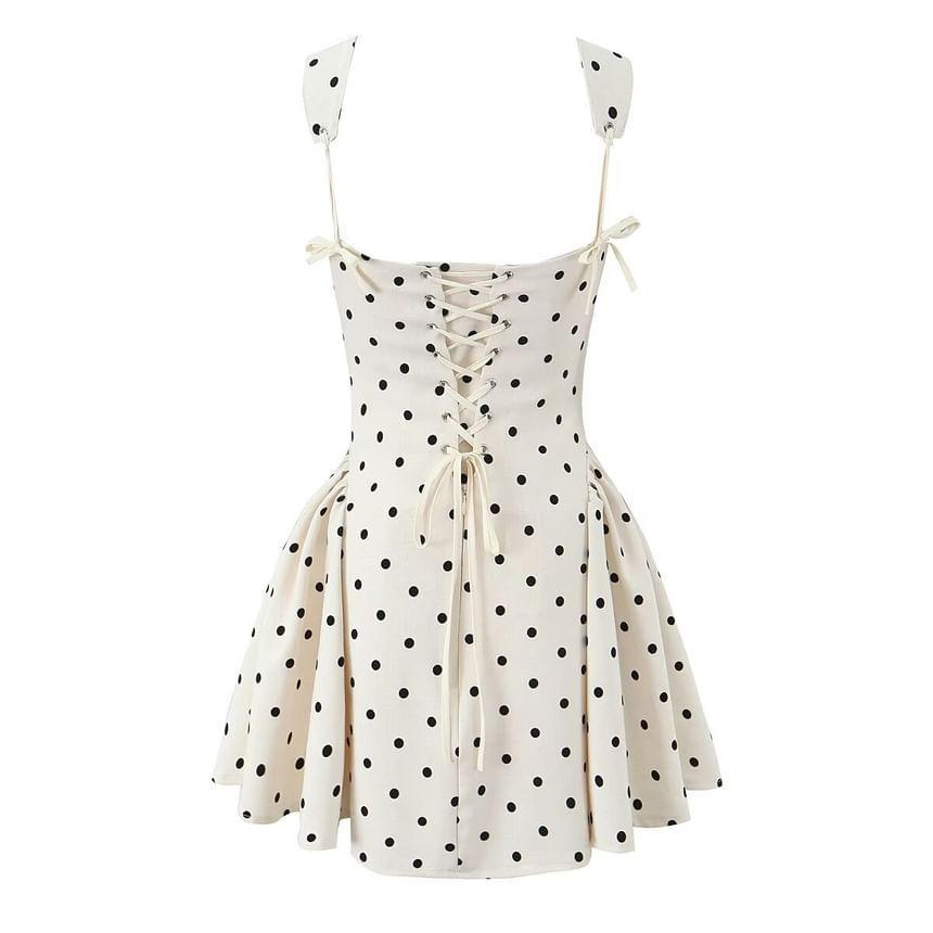 Spaghetti Strap Dotted Bow Mini A-Line Dress Product Image