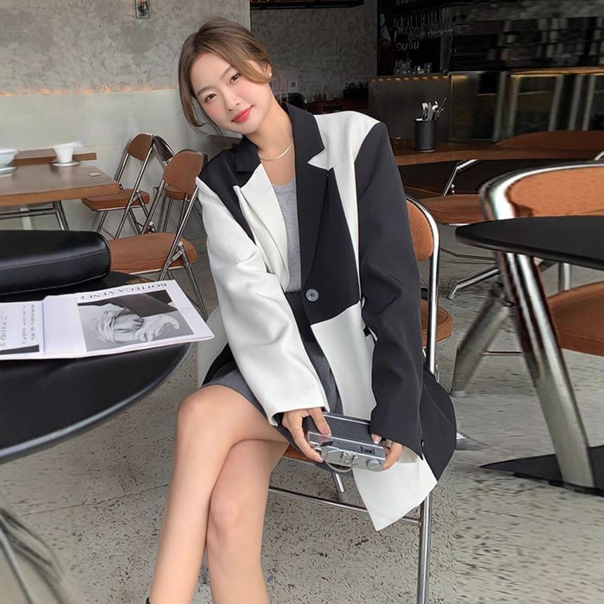 Two Tone One Buttoned Blazer Product Image