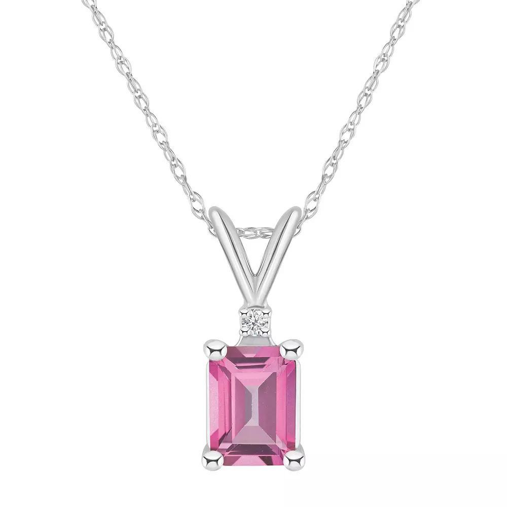 Celebration Gems 14k Gold Emerald Cut Pink Topaz & Diamond Accent Pendant Necklace, Women's, Size: 18", 14k Whgold Product Image