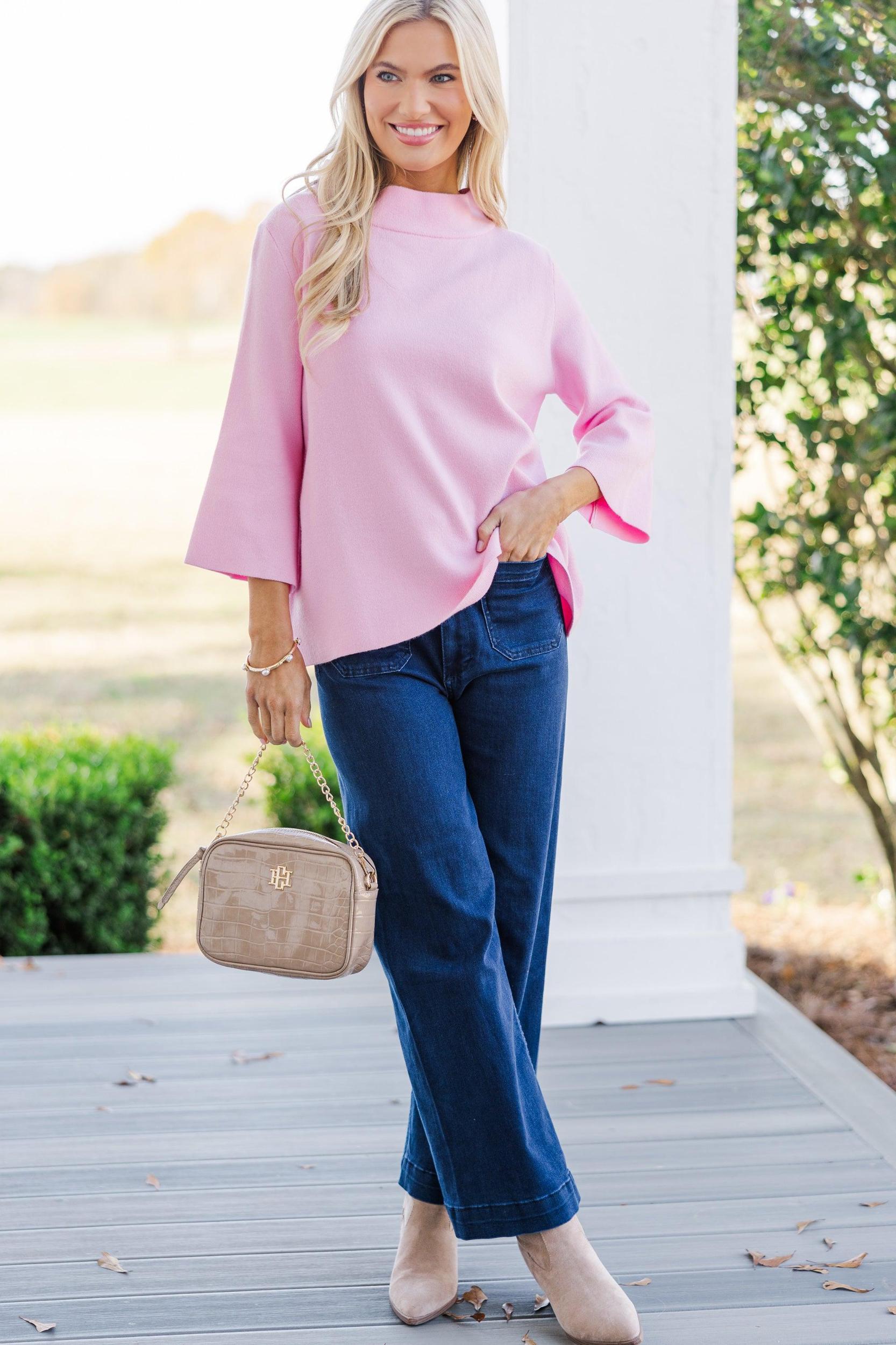 Just A Feeling Pink Mock Neck Sweater Female Product Image