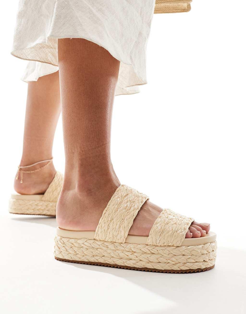 London Rebel woven strap sandals in cream Product Image