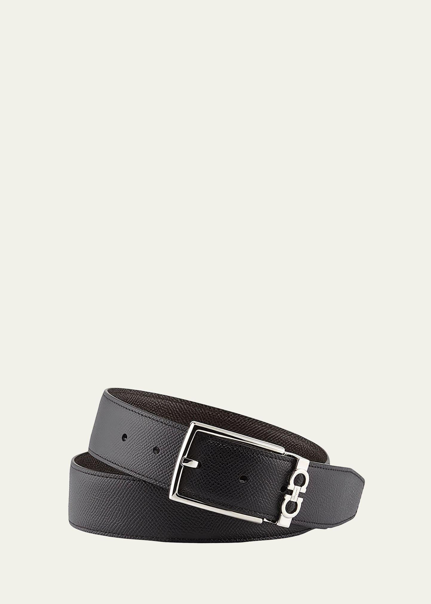 Mens Reversible Textured Leather Belt with Classic Buckle Product Image