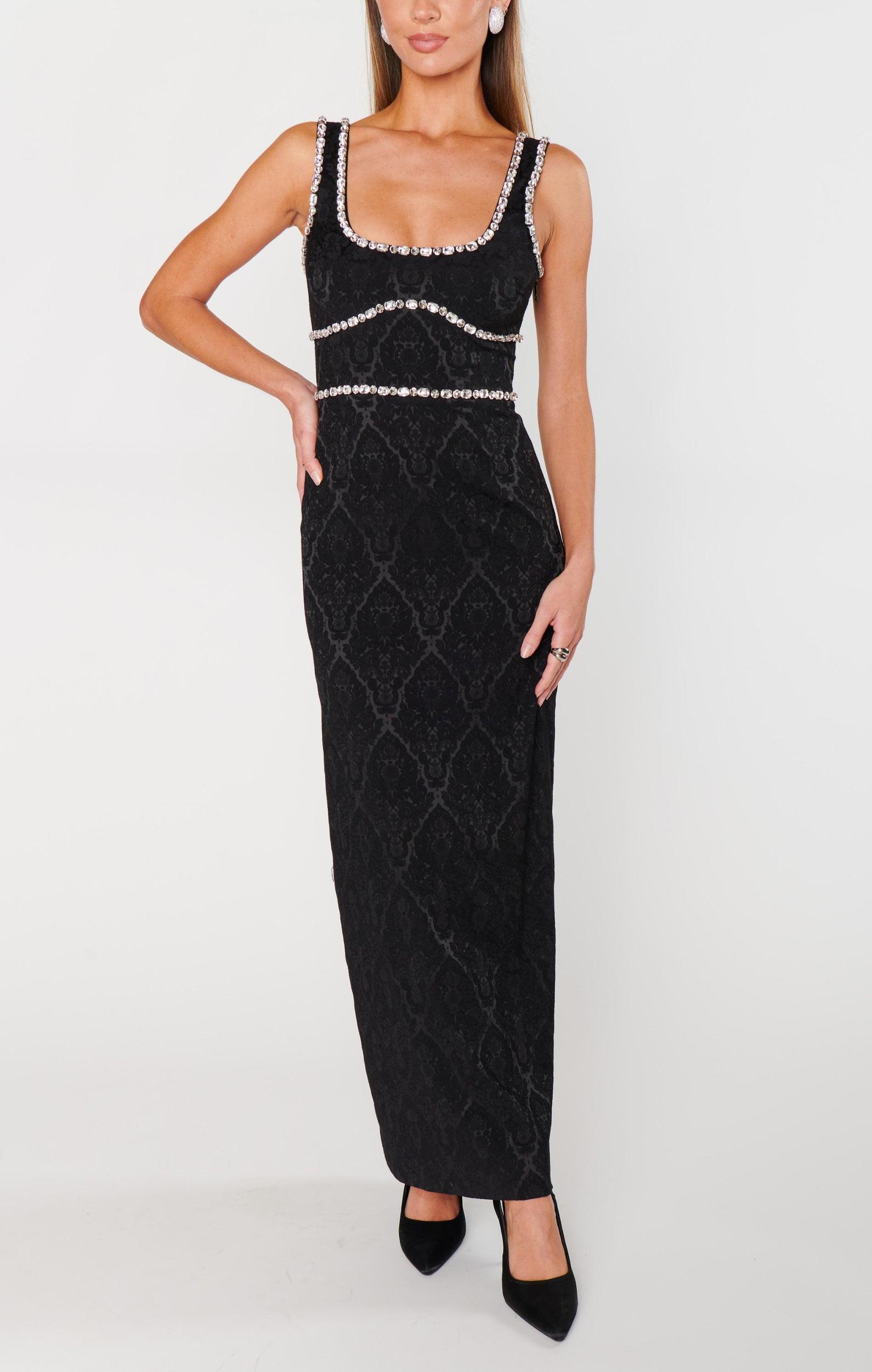 Gina Maxi Dress ~ Black Rhinestone Jacquard Product Image