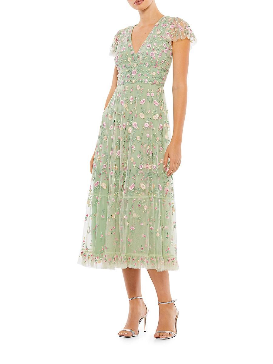 Mac Duggal Short Flutter Sleeve Plunge V-Neck Floral Print A Product Image