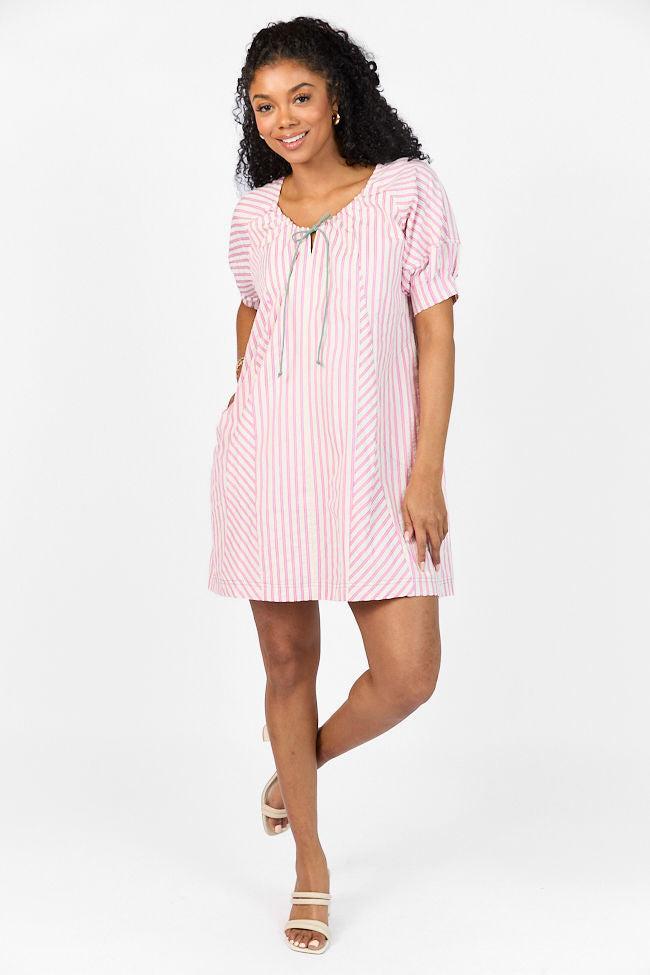 Set Free Pink Striped Panel Mini Dress SALE Product Image