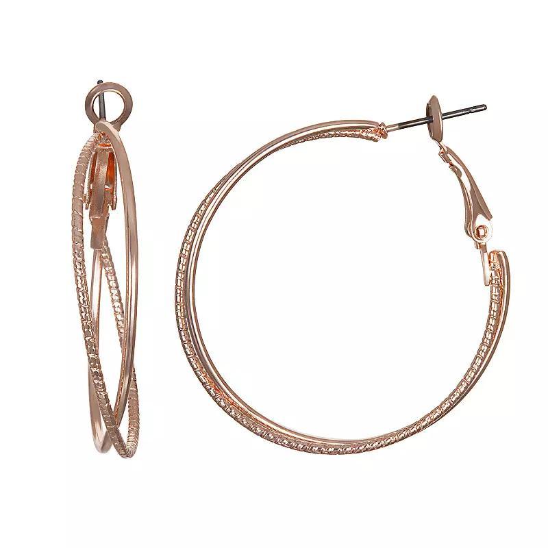LC Lauren Conrad Criss-Cross Hoop Earrings, Womens, Rose Gold Tone Product Image