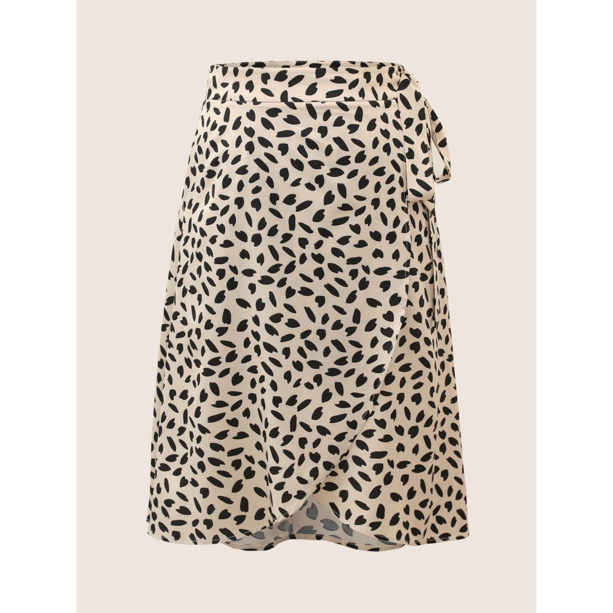 Plus Size Graphic Ties Knotted Wrap Hem Skirt Women Tan Elegant Belted No stretch Slanted pocket Everyday Skirts BloomChic 12/L Product Image