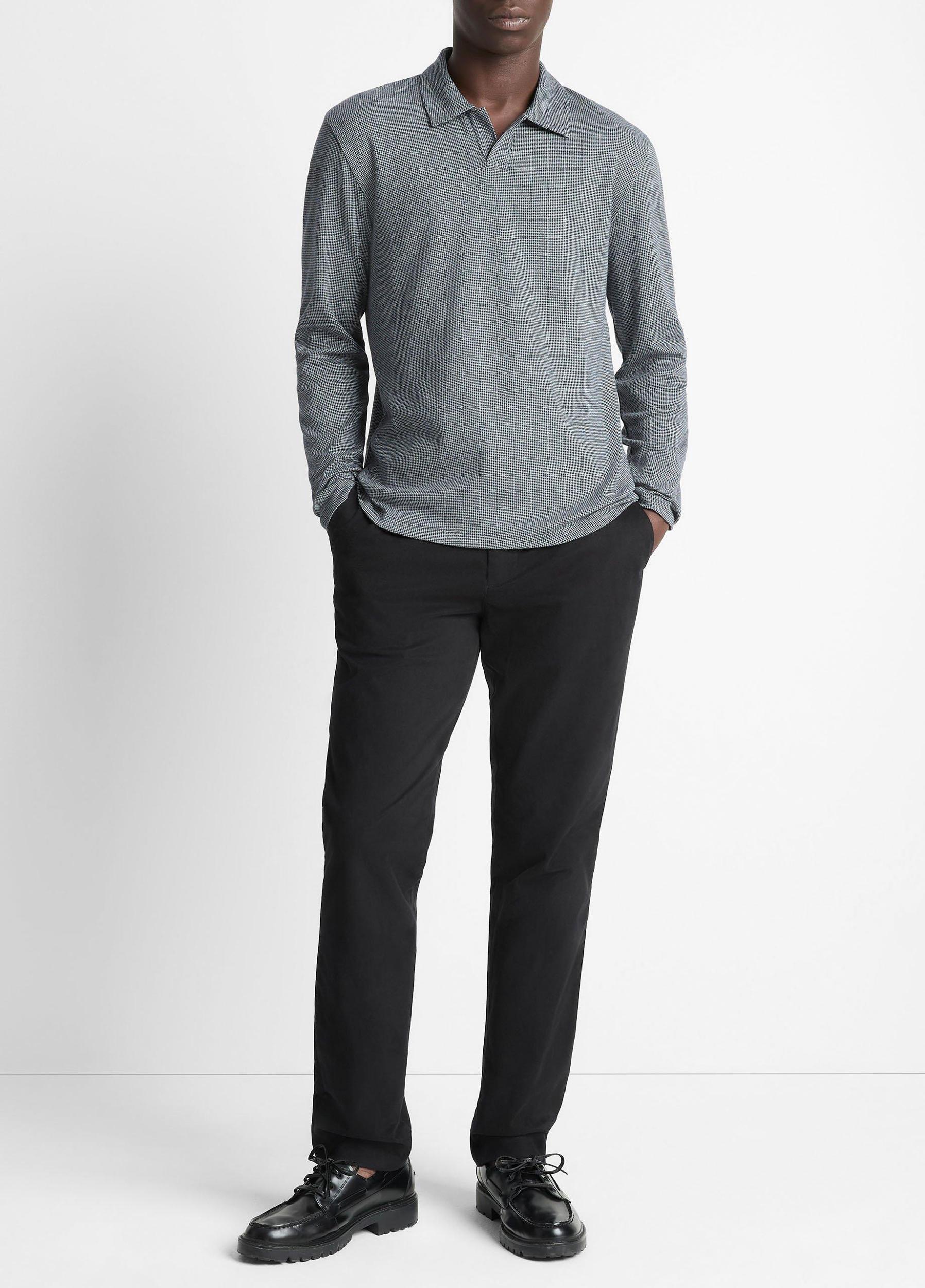 Houndstooth Cotton Johnny-Collar Polo Shirt Product Image