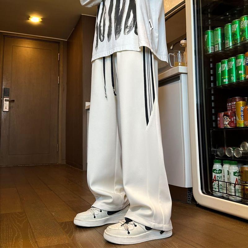 Drawstring Waist Two Tone Wide Leg Pants Product Image