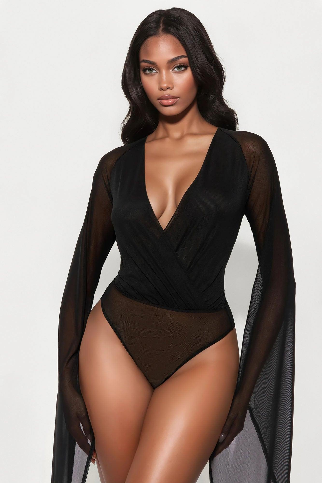 Blacklisted Bodysuit Mesh Mini Skirt Set - Black Product Image