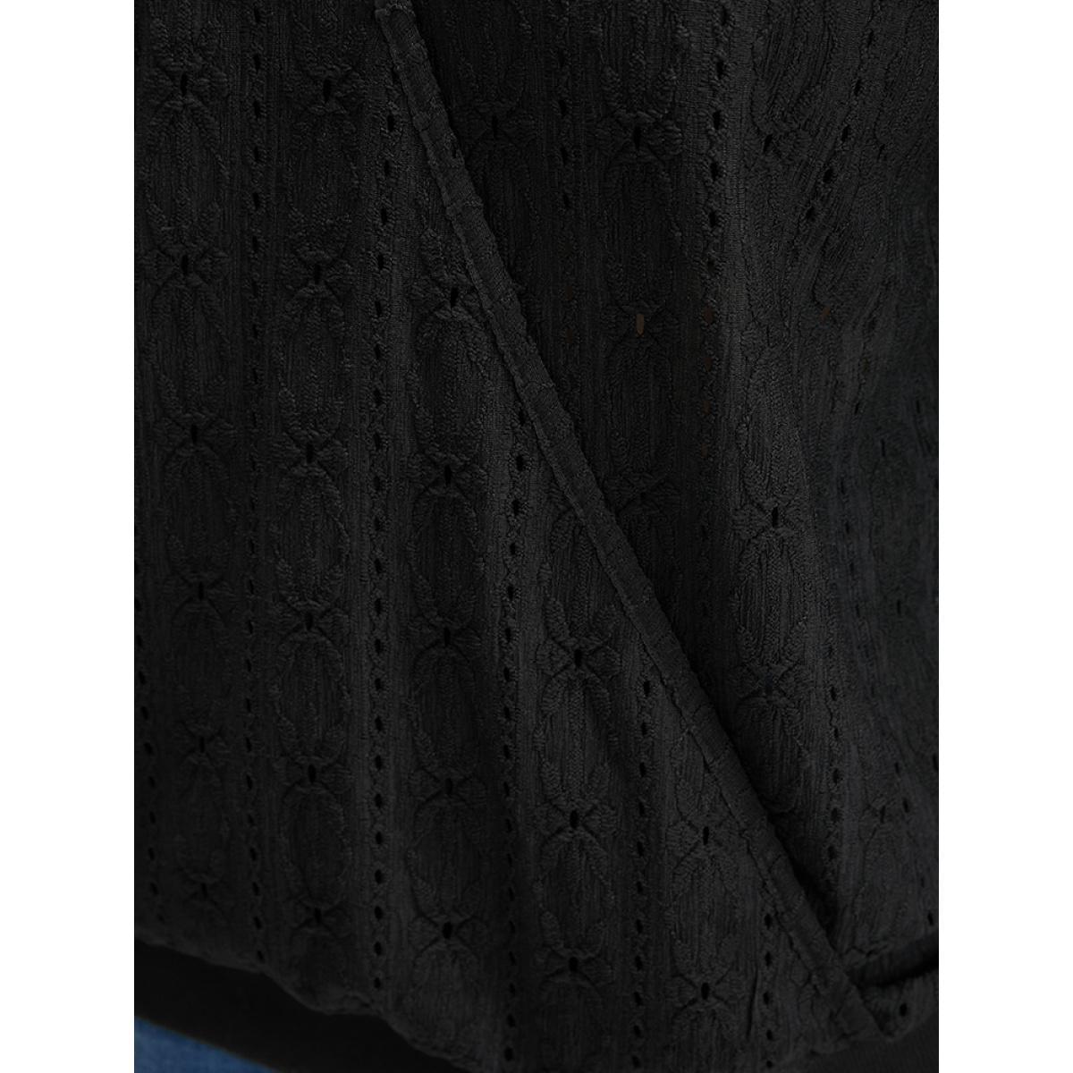 Plus Size Solid Wrap Eyelet Lace Sweatshirt Women Black Elegant Wrap V-neck Dailywear Sweatshirts BloomChic 10/M Product Image